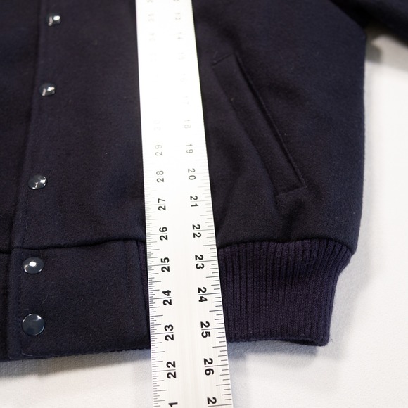 NEST ENTERTAINMENT Mens L Navy Wool Satin Embroidered Logo Varsity Bomber Jacket - Picture 9 of 9